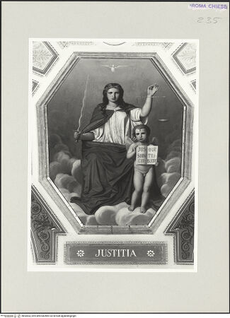 Vorderseite von Bibliotheca Hertziana [https://www.deutsche-digitale-bibliothek.de/content/lizenzen/rv-fz/] Die sieben Tugenden und die Werke der BarmherzigkeitJustitia - , bh545564_recto. Foto.