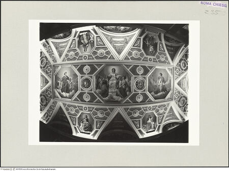 Vorderseite von Bibliotheca Hertziana [https://www.deutsche-digitale-bibliothek.de/content/lizenzen/rv-fz/] Die sieben Tugenden und die Werke der Barmherzigkeit - Gesamtansicht der Decke, bh545569_recto. Foto.