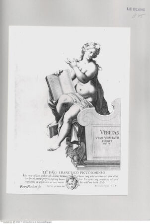 Vorderseite von unbekannt [http://creativecommons.org/publicdomain/mark/1.0/] Die TugendenTafel (1): Veritas, mit Widmung an Francesco Piccolomini - , bh548179. Foto.
