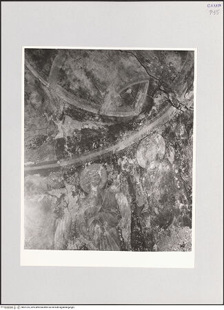 Vorderseite von unbekannt [https://www.deutsche-digitale-bibliothek.de/content/lizenzen/rv-fz/] Himmelfahrt Christi mit Maria, Aposteln und Engeln - Detail: Engel und Christus in der Mandorla (oben); Apostel, Engel und Maria (unten; vor der Übertragung), bh551235_recto. Foto.