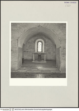 Vorderseite von Sopr. BAS ROMA [https://www.deutsche-digitale-bibliothek.de/content/lizenzen/rv-ez/] Abbazia delle Tre FontaneSanti Vincenzo ed Anastasio - linkes Querschiff, 2. Kapelle links, bh552545_recto. Foto.