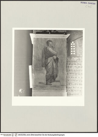 Vorderseite von Sopr. BAS ROMA [https://www.deutsche-digitale-bibliothek.de/content/lizenzen/rv-ez/] Freskenzyklus mit Aposteln, Taufe und Noli-me-tangere-SzeneDer Apostel Bartholomäus - , bh552556_recto. Foto.