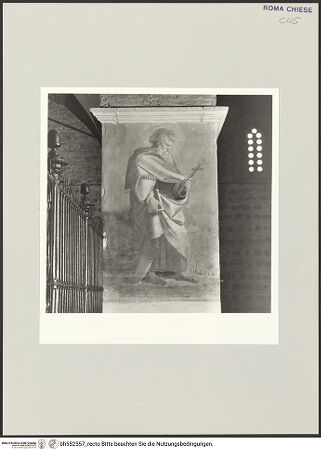 Vorderseite von Sopr. BAS ROMA [https://www.deutsche-digitale-bibliothek.de/content/lizenzen/rv-ez/] Freskenzyklus mit Aposteln, Taufe und Noli-me-tangere-SzeneDer Apostel Philipp - , bh552557_recto. Foto.
