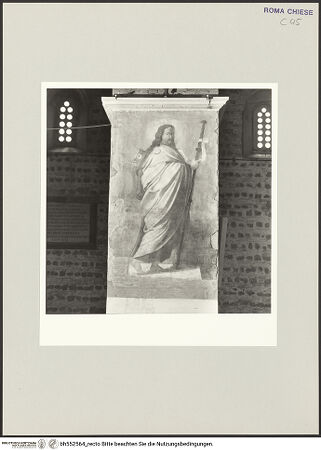 Vorderseite von Sopr. BAS ROMA [https://www.deutsche-digitale-bibliothek.de/content/lizenzen/rv-ez/] Freskenzyklus mit Aposteln, Taufe und Noli-me-tangere-SzeneDer Apostel Jacobus maior - , bh552564_recto. Foto.