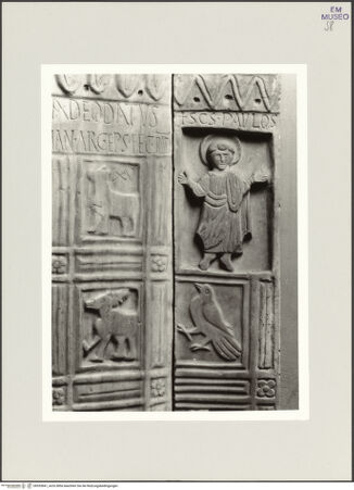 Vorderseite von Ravenna, Marco [https://www.deutsche-digitale-bibliothek.de/content/lizenzen/rv-ez/] Ambo des Bischofs Mariniano oder des Adeodatus - Detail: Paulus, bh553841_recto. Foto.