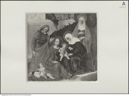 Vorderseite von Staatliche Museen zu Berlin - Preußischer Kulturbesitz [https://www.deutsche-digitale-bibliothek.de/content/lizenzen/rv-ez/] Die Heilige Familie mit Elisabeth, Anna und dem Johannesknaben - , bh554787_recto. Foto: Anders, Jörg P..