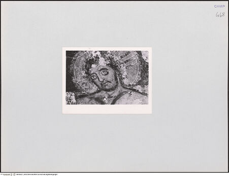 Vorderseite von unbekannt [https://www.deutsche-digitale-bibliothek.de/content/lizenzen/rv-ez/] FreskenzyklusPassionszyklus (Westwand und oberer Teil der Nordwand)Kreuzigung Christi - Christus, Detail: Kopf, bh556431_recto. Foto.