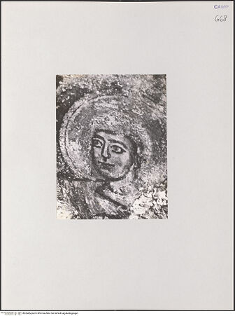 Vorderseite von unbekannt [https://www.deutsche-digitale-bibliothek.de/content/lizenzen/rv-ez/] FreskenzyklusPassionszyklus (Westwand und oberer Teil der Nordwand)Kreuzigung Christi - Johannes, Detail: Kopf, bh556434_recto. Foto.