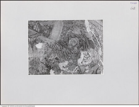 Vorderseite von Kunstgeschichtliches Institut Mainz [https://www.deutsche-digitale-bibliothek.de/content/lizenzen/rv-ez/] FreskenzyklusPassionszyklus (Westwand und oberer Teil der Nordwand)Descensus ad inferos (die Höllenfahrt Christi) - Detail: Adam ergreift die Hand Christi, bh556438_recto. Foto.