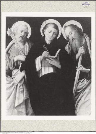 Vorderseite von ICCD [https://rightsstatements.org/page/CNE/1.0/] Petrus, Paulus und Dominikus - Gesamtansicht, bh556543_recto. Foto.