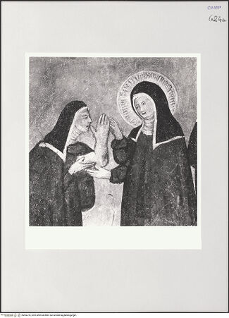 Vorderseite von Sigismondi, Roberto [http://creativecommons.org/licenses/by-nc-sa/4.0/] Szenen aus dem Leben der heiligen KlaraDie heilige Klara heilt Schwester Benvenuta von einer Fistel am Arm - Detail, bh556759_recto. Foto: Sigismondi, Roberto.