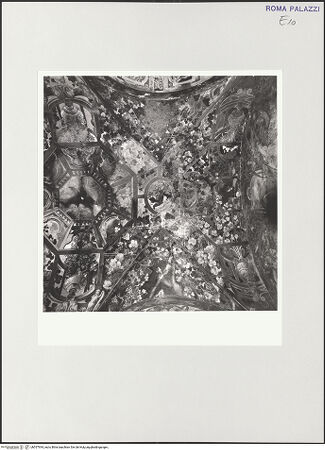 Vorderseite von Sopr. Archeologica di Roma, Museo Nazionale Romano [https://rightsstatements.org/page/CNE/1.0/] Freskierte LoggiendekorationTrompe l'oeil-Dekoration mit illusionistischen Weinlauben, Putten und Tieren - , bh557934_recto. Foto.