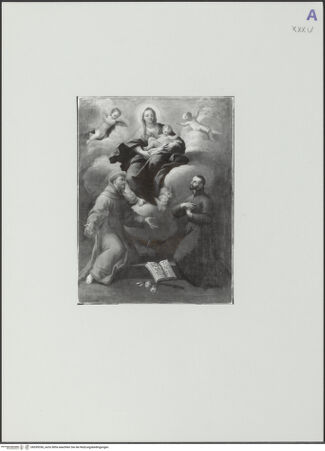 Vorderseite von Staatliches Museum Schwerin [https://www.deutsche-digitale-bibliothek.de/content/lizenzen/rv-ez/] Die Madonna mit den Heiligen Franz von Assisi und Kajetan von Thiene - , bh559356_recto. Foto: Walford, Elke.