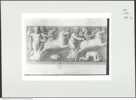 Vorderseite von Courtauld Institute, Conway Library [https://www.deutsche-digitale-bibliothek.de/content/lizenzen/rv-ez/] Von Putten gelenkte Bigen (linker Teil eines Sarkophagreliefs, Villa Borghese, Rom) - , bh560601_recto. Foto.