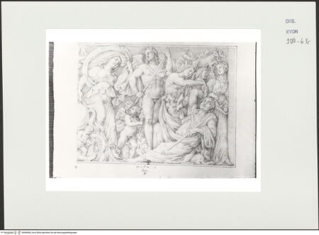 Vorderseite von Courtauld Institute, Conway Library [https://www.deutsche-digitale-bibliothek.de/content/lizenzen/rv-ez/] Luna und Endymion in Begleitung anderer mythologischer Figuren (rechter Teil eines Sarkophagreliefs, Villa Borghese, Rom) - , bh560604_recto. Foto.