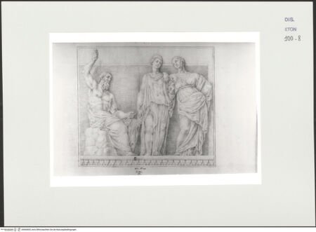 Vorderseite von Courtauld Institute, Conway Library [https://www.deutsche-digitale-bibliothek.de/content/lizenzen/rv-ez/] Jupiter, Minerva und weitere weibliche Figur (Relief, Villa Borghese, Rom) - , bh560605_recto. Foto.