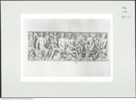 Vorderseite von Courtauld Institute, Conway Library [https://www.deutsche-digitale-bibliothek.de/content/lizenzen/rv-ez/] Venus, umgeben von Tritonen und Nereiden (linker Teil eines Sarkophagreliefs, Villa Borghese, Rom) - , bh560622_recto. Foto.