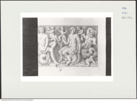 Vorderseite von Courtauld Institute, Conway Library [https://www.deutsche-digitale-bibliothek.de/content/lizenzen/rv-ez/] Triton und Nereiden (rechter Teil eines Sarkophagreliefs, Villa Borghese, Rom - , bh560623_recto. Foto.