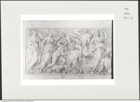 Vorderseite von Courtauld Institute, Conway Library [https://www.deutsche-digitale-bibliothek.de/content/lizenzen/rv-ez/] Der Sieg des Bacchus über Lycurgus (linker Teil eines Sarkophagreliefs, Villa Borghese, Rom) - , bh560633_recto. Foto.