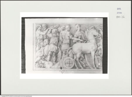 Vorderseite von Courtauld Institute, Conway Library [https://www.deutsche-digitale-bibliothek.de/content/lizenzen/rv-ez/] Achilles mit dem Leichnam Hectors (linker Teil eines Sarkophagreliefs, Villa Borghese, Rom) - , bh560639_recto. Foto.