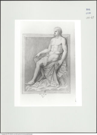 Vorderseite von Courtauld Institute, Conway Library [https://www.deutsche-digitale-bibliothek.de/content/lizenzen/rv-ez/] Sitzender männlicher Akt mit Draperie (Relief, Villa Borghese, Rom) - , bh560653_recto. Foto.