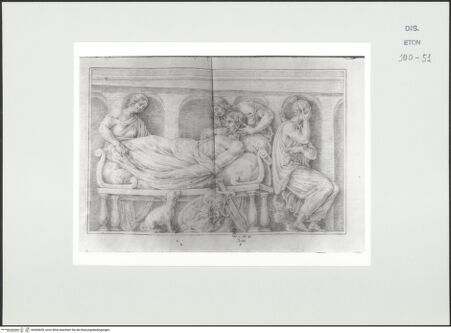 Vorderseite von Courtauld Institute, Conway Library [https://www.deutsche-digitale-bibliothek.de/content/lizenzen/rv-ez/] Meleagers Schwestern trauern um ihren toten Bruder (Sarkophagrelief, Villa Borghese, Rom) - , bh560655_recto. Foto.