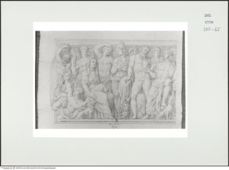 Vorderseite von Courtauld Institute, Conway Library [https://www.deutsche-digitale-bibliothek.de/content/lizenzen/rv-ez/] Der Wettkampf zwischen Apollo und Marsyas (linker Teil eines Sarkophagreliefs, Villa Borghese, Rom) - , bh560670_recto. Foto.