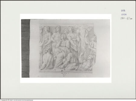 Vorderseite von Courtauld Institute, Conway Library [https://www.deutsche-digitale-bibliothek.de/content/lizenzen/rv-ez/] Der Wettkampf zwischen Apollo und Marsyas (rechter Teil eines Sarkophagreliefs, Villa Borghese, Rom) - , bh560671_recto. Foto.