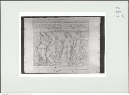 Vorderseite von Courtauld Institute, Conway Library [https://www.deutsche-digitale-bibliothek.de/content/lizenzen/rv-ez/] Relief mit Putto und drei weiblichen allegorischen Figuren (Villa Borghese, Rom) - , bh560672_recto. Foto.