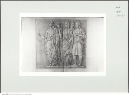 Vorderseite von Courtauld Institute, Conway Library [https://www.deutsche-digitale-bibliothek.de/content/lizenzen/rv-ez/] Relief mit fünf stehenden Figuren (Villa Borghese, Rom) - , bh560673_recto. Foto.