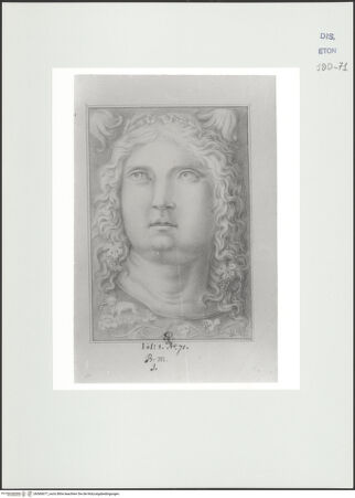 Vorderseite von Courtauld Institute, Conway Library [https://www.deutsche-digitale-bibliothek.de/content/lizenzen/rv-ez/] Relief mit dem Kopf des Bacchus (Villa Borghese, Rom) - , bh560677_recto. Foto.