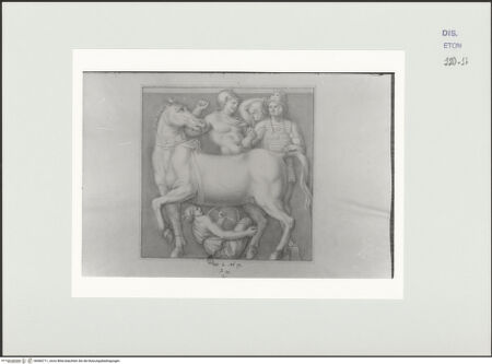 Vorderseite von Courtauld Institute, Conway Library [https://www.deutsche-digitale-bibliothek.de/content/lizenzen/rv-ez/] Achilles und Penthesilea (?) (Sarkophagrelief, Villa Borghese, Rom) - , bh560711_recto. Foto.