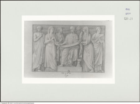 Vorderseite von Courtauld Institute, Conway Library [https://www.deutsche-digitale-bibliothek.de/content/lizenzen/rv-ez/] Sarkophagrelief mit gelehrten und Musen (Villa Borghese, Rom) - , bh560717_recto. Foto.