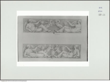 Vorderseite von Courtauld Institute, Conway Library [https://www.deutsche-digitale-bibliothek.de/content/lizenzen/rv-ez/] Zwei Reliefs mit Putten und liegenden weiblichen Figuren (Villa Borghese, Rom) - , bh560743_recto. Foto.