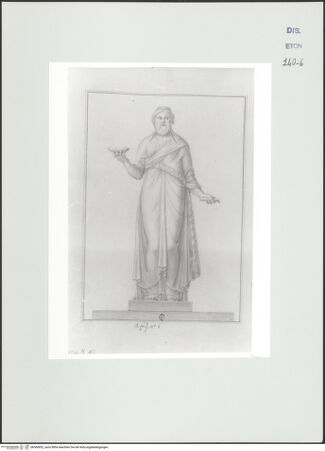 Vorderseite von Courtauld Institute, Conway Library [https://www.deutsche-digitale-bibliothek.de/content/lizenzen/rv-ez/] Stehende Gewandfigur, römischer Priester? (Statue, Villa Strozzi, Rom) - , bh560852_recto. Foto.