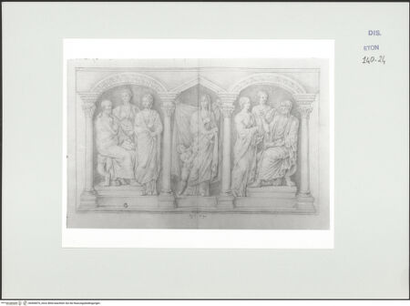 Vorderseite von Courtauld Institute, Conway Library [https://www.deutsche-digitale-bibliothek.de/content/lizenzen/rv-ez/] Sarkophagrelief mit zwei Konsuln und fünf Musen (?) (Villa Montalto, Rom) - , bh560870_recto. Foto.