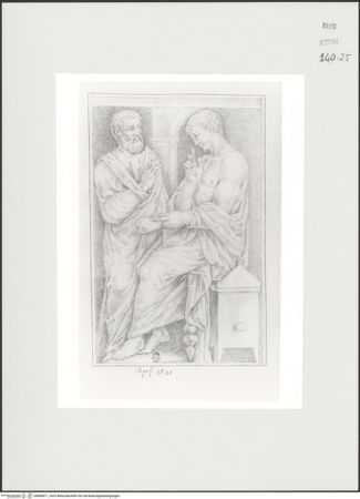 Vorderseite von Courtauld Institute, Conway Library [https://www.deutsche-digitale-bibliothek.de/content/lizenzen/rv-ez/] Stehender bärtiger Mann und sitzender Jugendlicher (Relief, Villa Montalto, Rom) - , bh560871_recto. Foto.