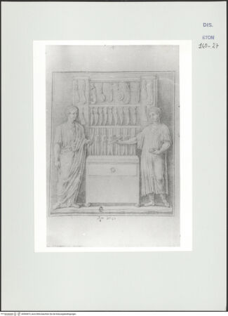 Vorderseite von Courtauld Institute, Conway Library [https://www.deutsche-digitale-bibliothek.de/content/lizenzen/rv-ez/] Zeichnungen nach einer GrabsteleSeitenrelief: Ein Schmied verkauft Messer - , bh560873_recto. Foto.