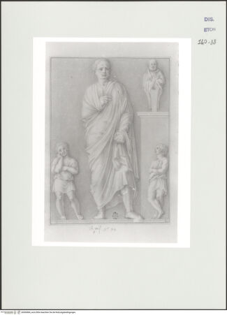Vorderseite von Courtauld Institute, Conway Library [https://www.deutsche-digitale-bibliothek.de/content/lizenzen/rv-ez/] Grabrelief mit männlicher Gewandfigur, zwei Kindern und Herme (Relief, Villa Altieri, Rom) - , bh560884_recto. Foto.