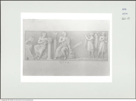 Vorderseite von Courtauld Institute, Conway Library [https://www.deutsche-digitale-bibliothek.de/content/lizenzen/rv-ez/] Philosophen und zwei Sirenen (Sarkophagdeckel, Villa Altieri, Rom) - , bh560885_recto. Foto.