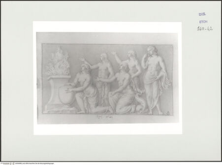 Vorderseite von Courtauld Institute, Conway Library [https://www.deutsche-digitale-bibliothek.de/content/lizenzen/rv-ez/] Fünf weibliche Figuren bei einer Opferzeremonie (Relief, Villa Altieri, Rom) - , bh560888_recto. Foto.