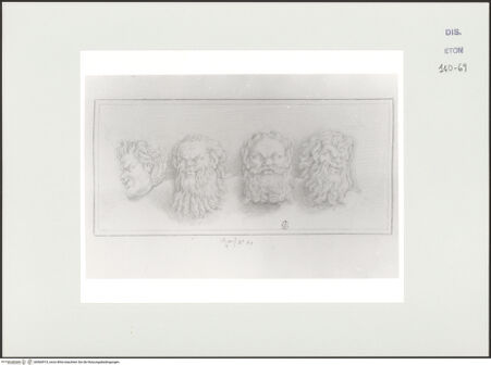 Vorderseite von Courtauld Institute, Conway Library [https://www.deutsche-digitale-bibliothek.de/content/lizenzen/rv-ez/] Vier Satyrköpfe (Relief, Villa Lante, Rom) - , bh560915_recto. Foto.