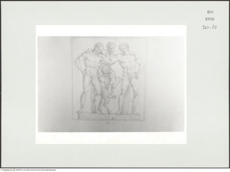 Vorderseite von Courtauld Institute, Conway Library [https://www.deutsche-digitale-bibliothek.de/content/lizenzen/rv-ez/] Pan und zwei Satyrn stützen Silenus (Statuengruppe, Palazzo Lante, Rom) - , bh560916_recto. Foto.