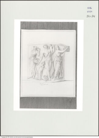 Vorderseite von Courtauld Institute, Conway Library [https://www.deutsche-digitale-bibliothek.de/content/lizenzen/rv-ez/] Serie von Zeichnungen nach einem antiken Sarkophag mit Reliefschmuck (Palazzo Altemps, Rom)Seitenrelief mit zwei tanzenden Mänaden und Satyrn mit Putten - , bh560952_recto. Foto.