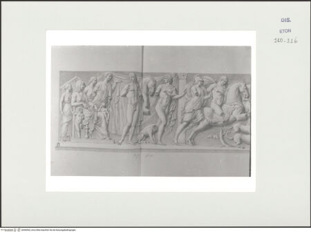 Vorderseite von Courtauld Institute, Conway Library [https://www.deutsche-digitale-bibliothek.de/content/lizenzen/rv-ez/] Serie von Zeichnungen nach dem Sarkophag der Markgräfin Mathilde von Tuszien (Pisa)linker Teil des Frontreliefs: Hippolytus und Phaedra - , bh560962_recto. Foto.