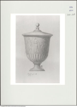 Vorderseite von Courtauld Institute, Conway Library [https://www.deutsche-digitale-bibliothek.de/content/lizenzen/rv-ez/] Zeichnungen nach einer antiken Vase mit Reliefschmuck (Pisa)Ansicht mit Mänade und tanzenden Satyrn - , bh560964_recto. Foto.
