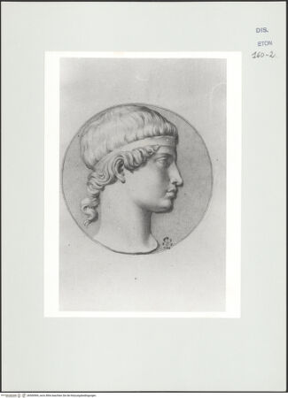 Vorderseite von Courtauld Institute, Conway Library [https://www.deutsche-digitale-bibliothek.de/content/lizenzen/rv-ez/] Kopf eines Jungen mit Haarband im Profil (Relief, Palazzo Verospi, Rom) - , bh560969_recto. Foto.