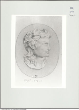 Vorderseite von Courtauld Institute, Conway Library [https://www.deutsche-digitale-bibliothek.de/content/lizenzen/rv-ez/] Bacchuskopf (Relief, Palazzo Verospi, Rom) - , bh560971_recto. Foto.