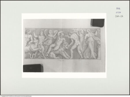 Vorderseite von Courtauld Institute, Conway Library [https://www.deutsche-digitale-bibliothek.de/content/lizenzen/rv-ez/] Zeichnungen nach einem Bacchus-Sarkophag (Villa Albani, Rom)Rechter Teil des Reliefs - , bh560996_recto. Foto.