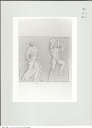 Vorderseite von Courtauld Institute, Conway Library [https://www.deutsche-digitale-bibliothek.de/content/lizenzen/rv-ez/] Serie von Zeichnungen nach einer antiken Vase mit Reliefschmuck (Villa Albani, Rom)Reliefschmuck: Mänade mit Panflöte und Satyr mit Vase - , bh561000_recto. Foto.